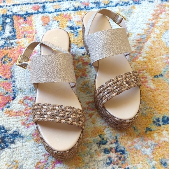 Kaanas Montpellier Leather Open Toe Sling Back Braided Espadrille Wedge Sandal 8 - Picture 1 of 16